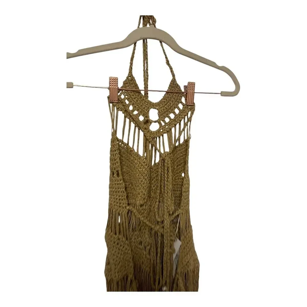 Mes Demoiselles Paris Mimi Crochet Dress Halter Goddess Fringe Beachy Party S